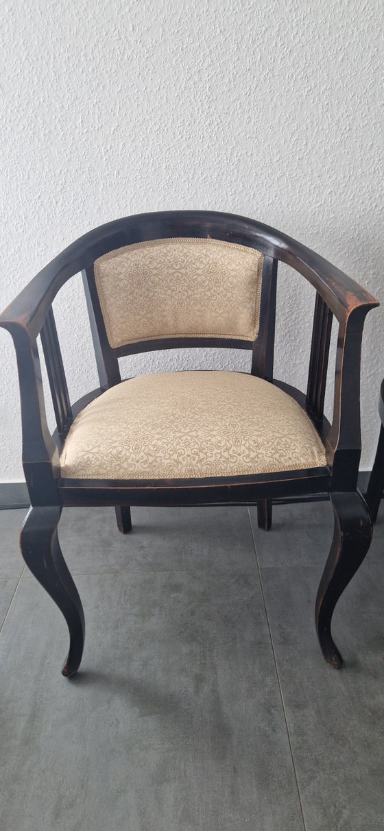 Pair of Vintage Armchairs – dark wood – professionally reupholstered – Textile (photo 6 of 7)