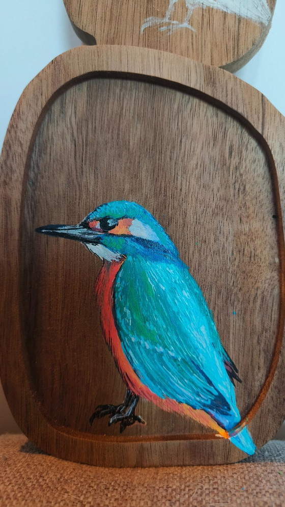 Image 1 of Mensola decorativa con tre uccelli colorati dipinti