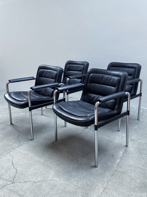4X Jorgen Kastholm For Kusch & Co. Conference Chairs Armchair Leather Black Chrome 1970Er