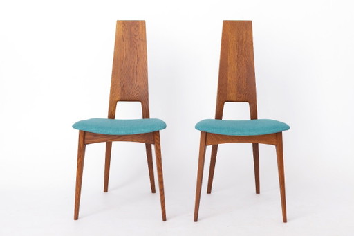 Coppia di sedie da pranzo Ernst Martin Dettinger per Veil | Rivestimento in rovere e turchese | Vintage tedesco, anni '60