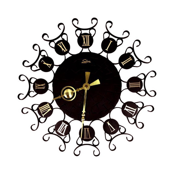 Vintage Selva Wall Clock – Metalwork, 1970s, Junghans Movement – Brass (photo 12 of 12)