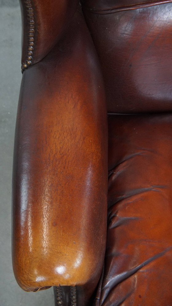 Image 1 of Donkere Engelse stijl schapenleren oorfauteuil