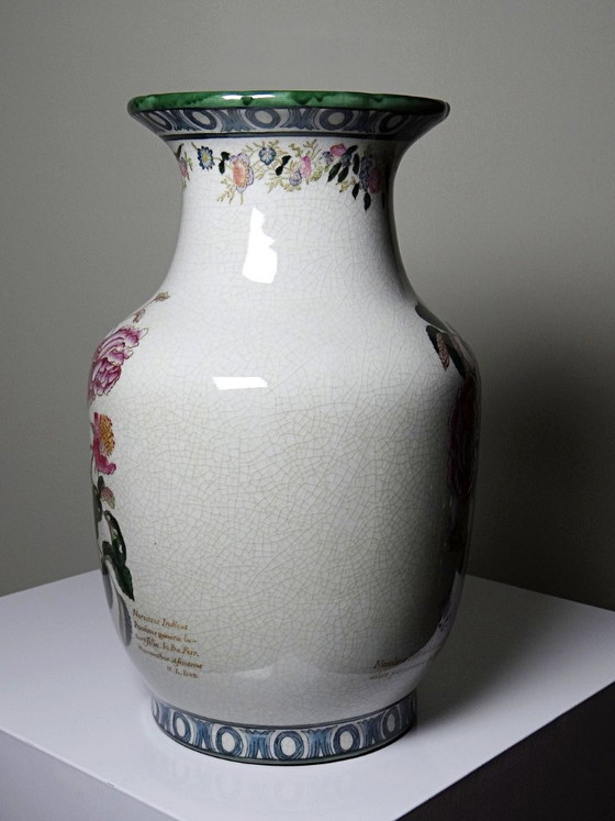 Imponente vaso in maiolica craquelé decoro botanico policromo Wong Lee 1895 vintage, Vasi, Ceramica (foto 5 di 14)