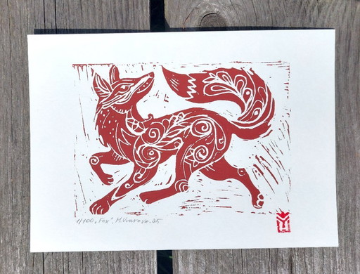 Handmade Fox Linocut Print