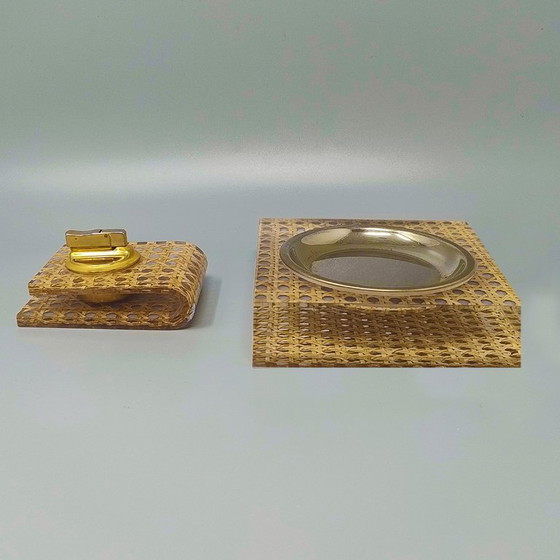 Image 1 of 1970s Stunning Smoking Set in Vienna Straw by Geolel. Made in Italy