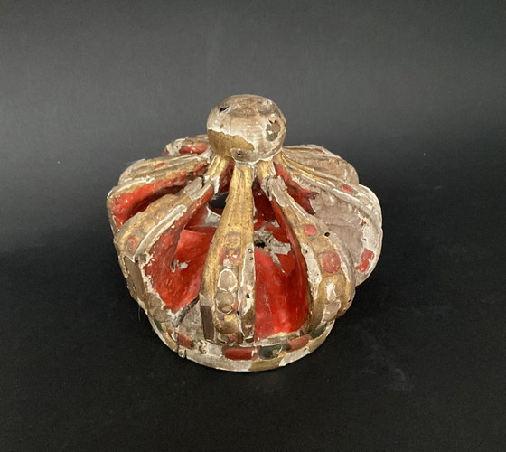 Corona Religiosa Barocca Spagnola in Legno Policromo Dorato, XVIII Secolo – Sculture, Wood (photo 4 of 7)