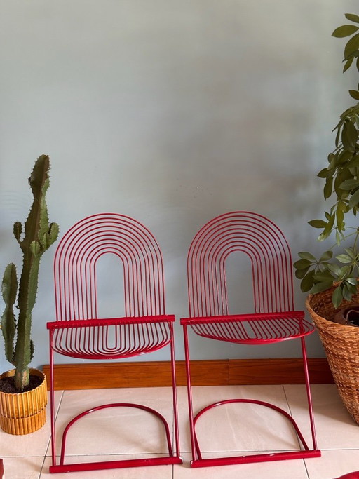 2 sedie a dondolo di Jutta e Herbert Ohl Rosenthal Lübke, 1982, acciaio laccato rosso