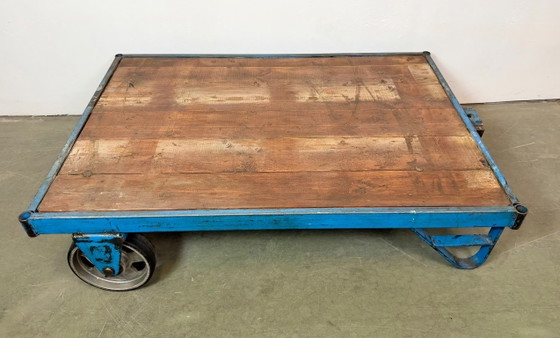 Large Blue Industrial Coffee Table Cart, 1960s – Iron (photo 13 of 15)