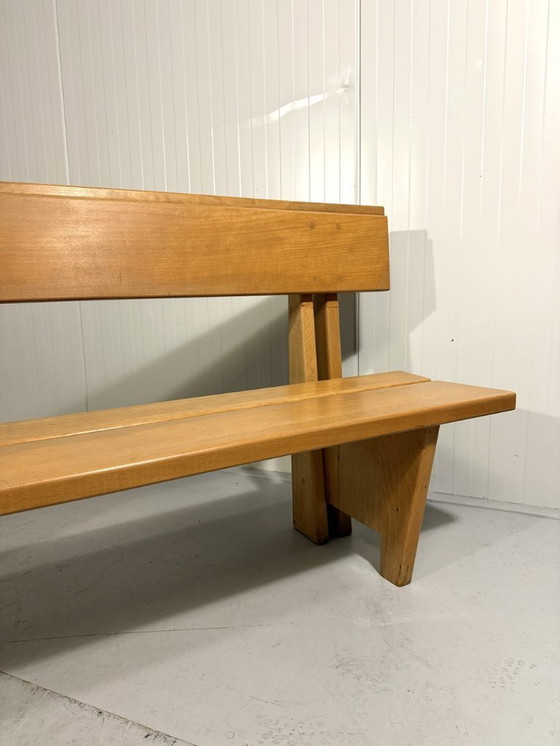 Image 1 of XL Modernist solid beech wood bench 1960s