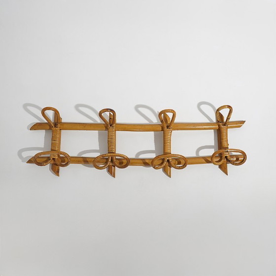 Image 1 of Wandgarderobe aus Rattan und geflochtenem Korbgeflecht, 1960er Jahre.