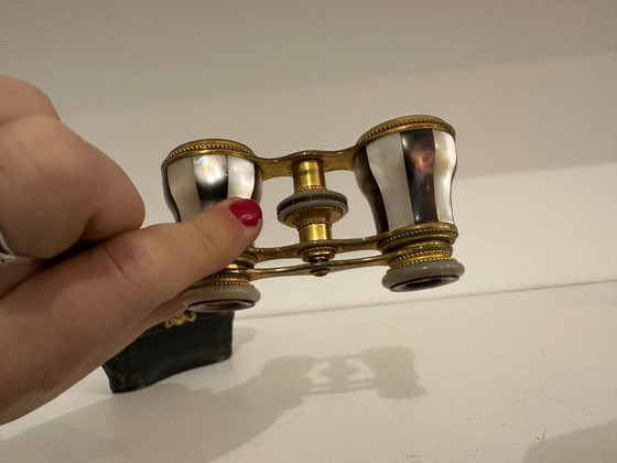 Image 1 of Antique Brass and Mother-of-Pearl Theater Binoculars, with Original Case