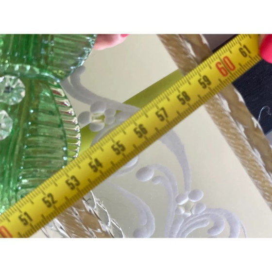 Image 1 of Espejo rectangular contemporáneo de cristal de Murano veneciano con tallado floral verde a mano