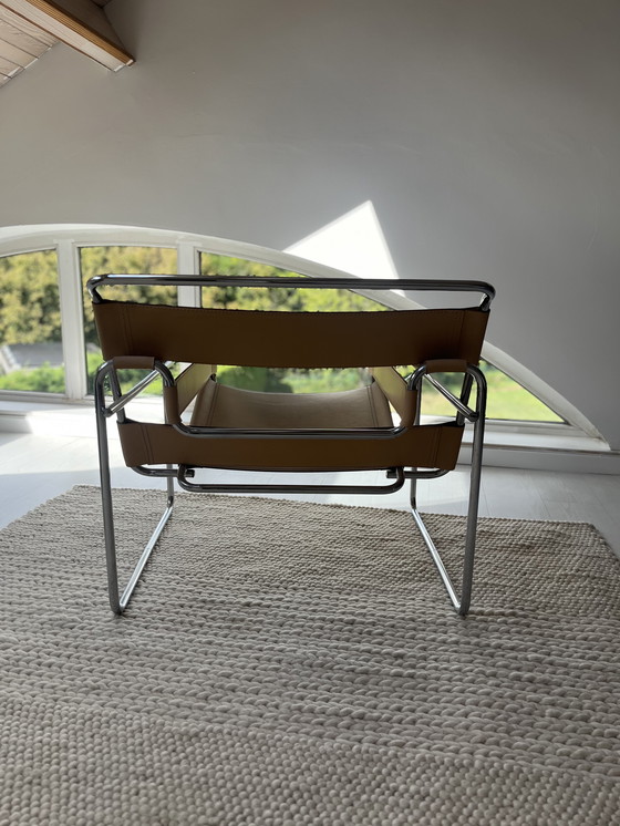 Image 1 of Vintage replica design stoel met tuigleer en buisframe - in redelijke staat