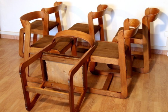 Image 1 of Chaises de salle à manger vintage Willy Rizzo pour Mario Sabot, velours marron, lot de 6, Italie années 1970