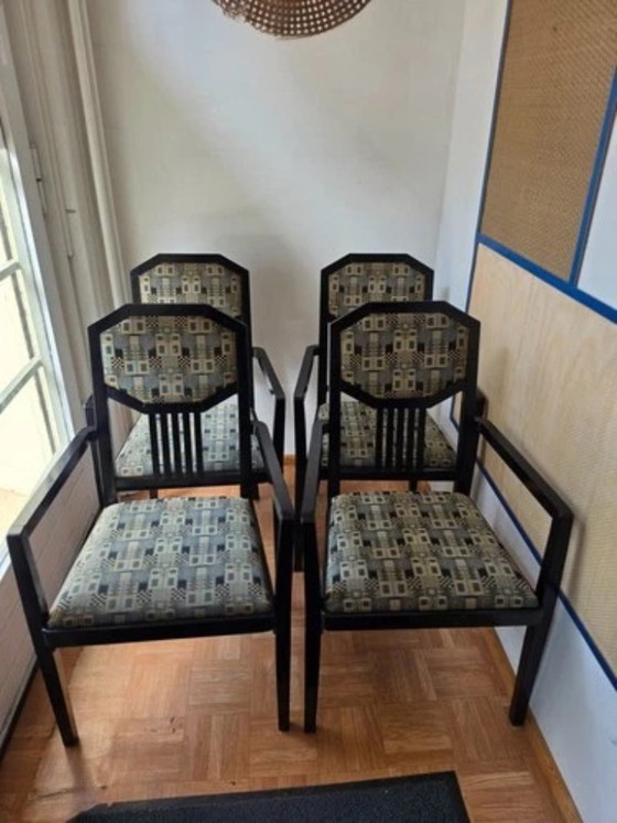 4 original Thonet Vintage Armchairs, polygonal back & patterned upholstery, Dining chairs, Wood, Grey (photo 3 of 12)
