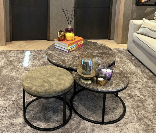 Brown Marble Coffee Table 60 Dia – salontafels, Metal