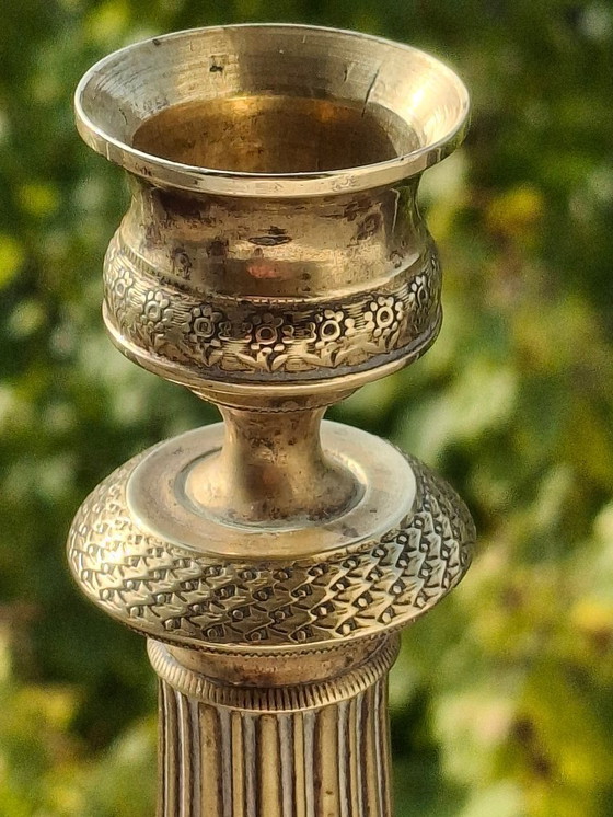 Image 1 of Bougeoir En Laiton Ciselé Doré XIX Siècle