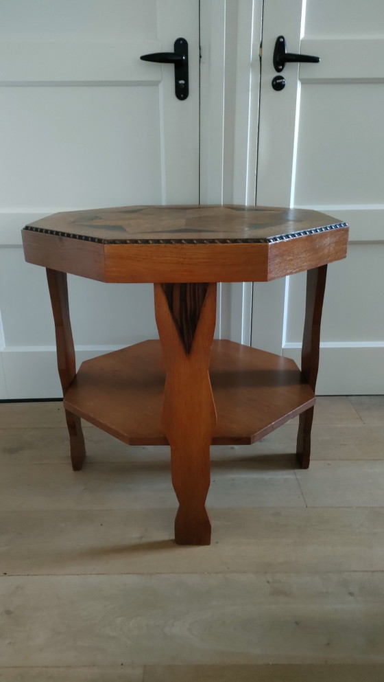 Image 1 of Table d'appoint Art Déco, table basse octogonale, table basse style École d'Amsterdam