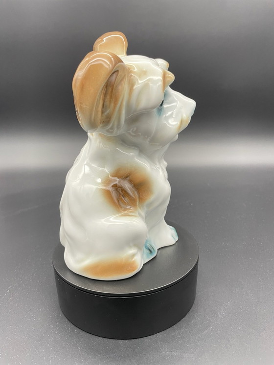 IRIS Romania, Expressive Vintage Porcelain Dog Sculpture, Mid Century, Decorative Objects, Grey (photo 5 of 8)