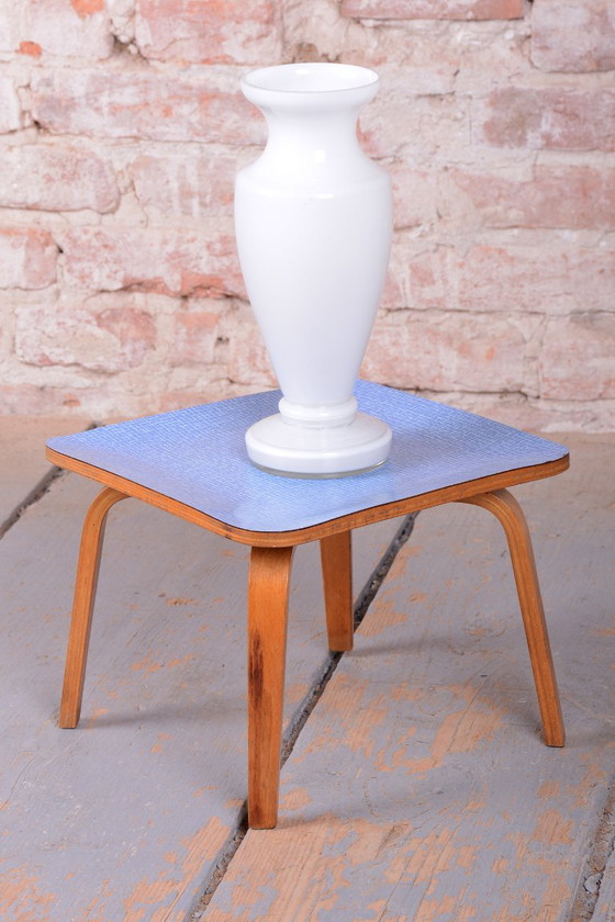 Restored Mid-Century Side Table, Beech, Plywood, Formica, Czech, 1950s, Blue (photo 11 of 11)