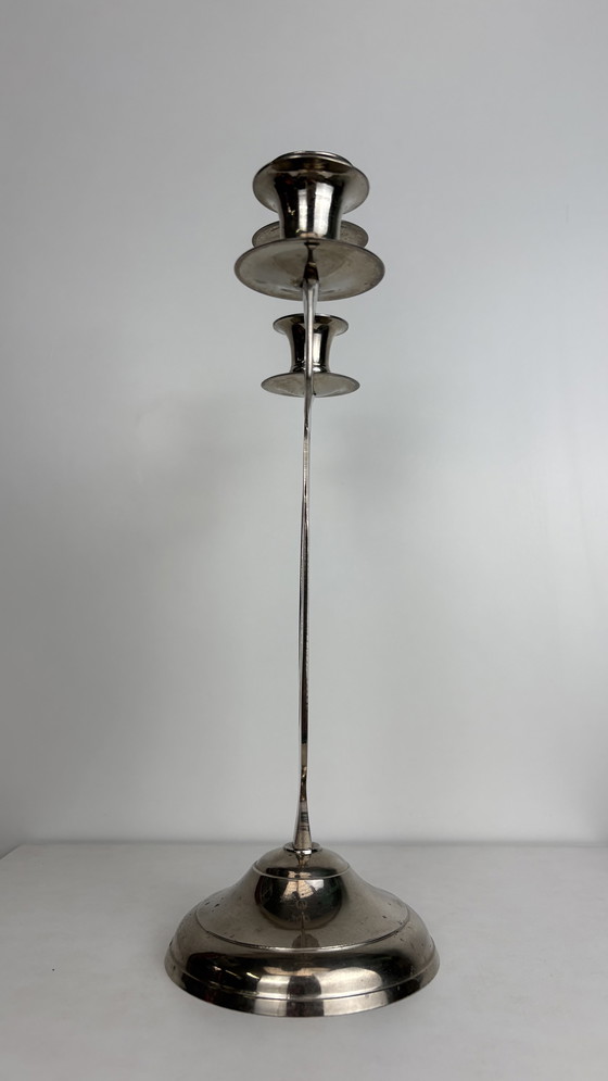 Image 1 of Vintage tripod standing table dining candlestick chrome design