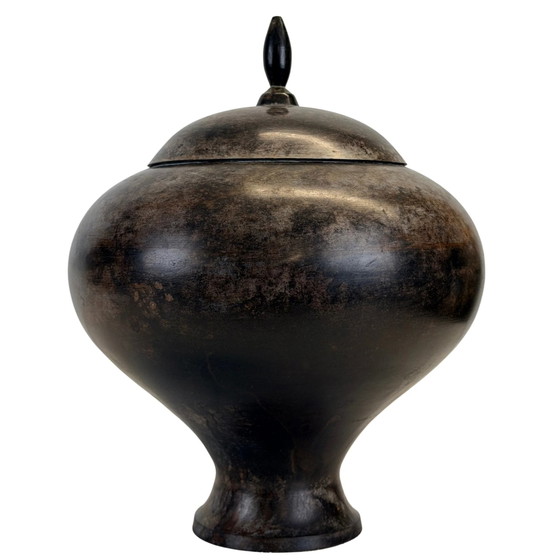 Par de vasijas indias de bronce con tapa y pátina oscura, circa 1920–1960 – Objetos decorativos, Bronze (photo 2 of 11)