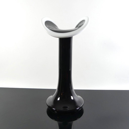 Vintage black and white glass vase HSG Tarnowiec, 1970s