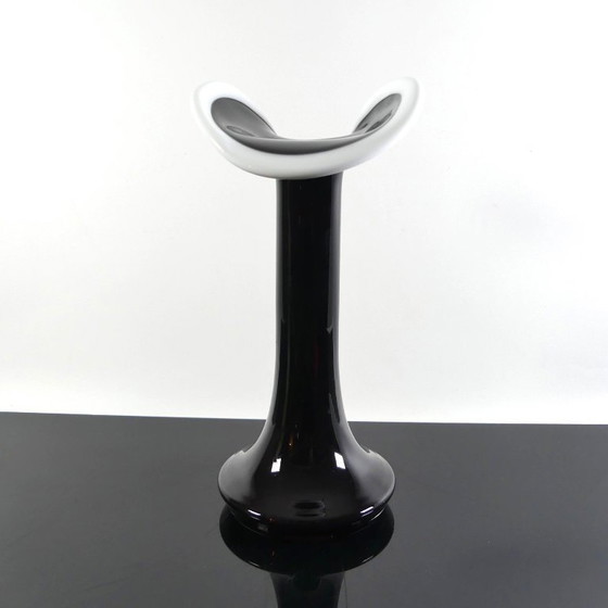 Image 1 of Vintage black and white glass vase HSG Tarnowiec, 1970s