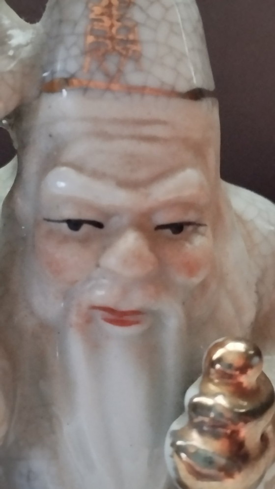 Image 1 of Mid-Century Chinoiserie Crackle-Glaze Shouxing – God of Longevity (11cm)