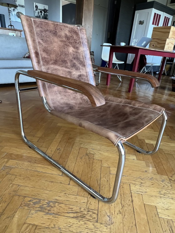 Marcel Breuer steel tube cantilever chair (S 35 L) with base – Thonet, Chairs and lounge chairs, Leather (photo 4 of 5)