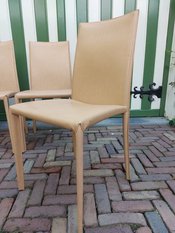 Image 1 of 6 x Kamel-Leder-Esszimmerstühle