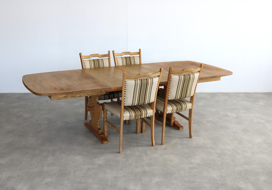 Image 1 of brutalist oak extendable dining table