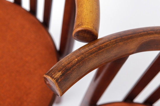 Image 1 of 5 Bentwood Chairs 1950s, Vintage Beech Wood Chairs, Mid Century Dining Chairs, Rust Upholstered Seats