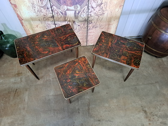 Image 1 of 3-Delige Bijzettafeltjes, Plantentafeltjes 64/47/37x34cm en 46cm Hoog