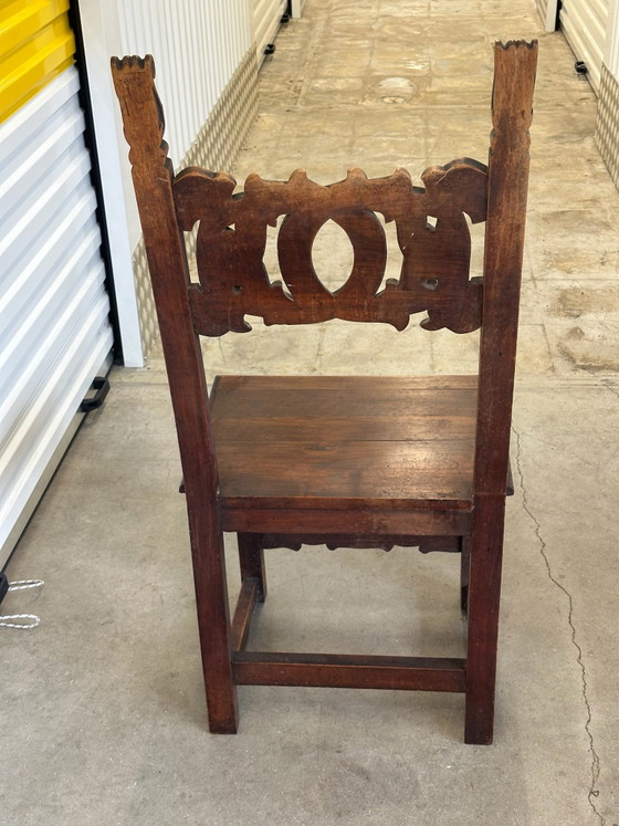 6 Alsatian carved and openwork wooden chairs - 19th century, Dining chairs, Brown (photo 10 of 15)