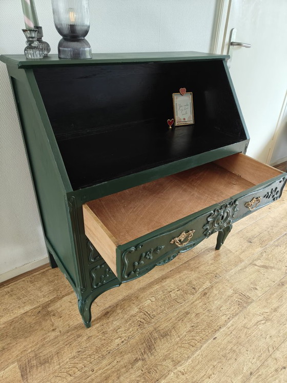 Image 1 of Vintage green secretary cabinet with gold fittings / desk