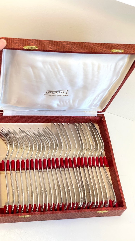 Image 1 of 12 Fourchettes 12 Couteaux à Poisson PLATIL Métal Argenté 