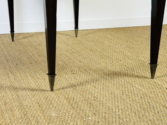 Image 1 of Table à manger art déco en marqueterie à chevrons vernie avec rallonges, 1940