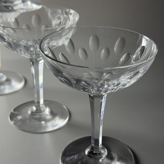 Image 1 of Val Saint Lambert Nestor “Hamlet” Cut – Set van 6 handgeslepen Art Deco kristallen champagne-/sorbetglazen, België, catalogus 19