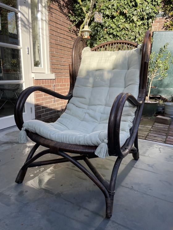 Image 1 of Vintage rotan en wicker bergère oorfauteuil Gio Ponti stijl
