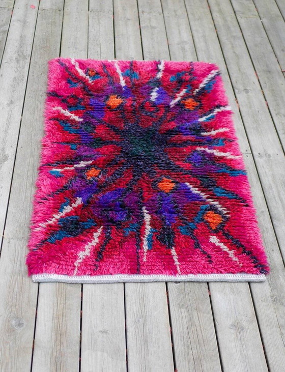 Image 1 of Swedish Tibetan Rya rug with flower by Jagarz for Rya