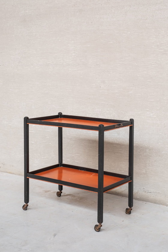 Image 1 of 1930s orange and black coffee cart