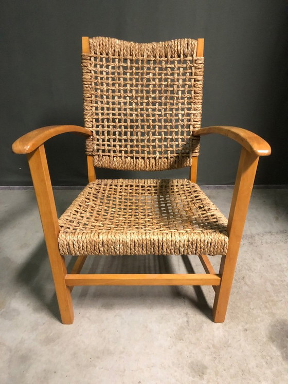 Seagrass rope lounge chair attributed to Adrien Audoux & Frida Minet, Armchairs, Wood, Rattan, Brown, Vintage (photo 9 of 9)