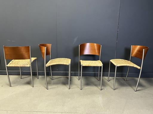 Sedie da pranzo vintage italiane in vimini e cromo, anni '80
