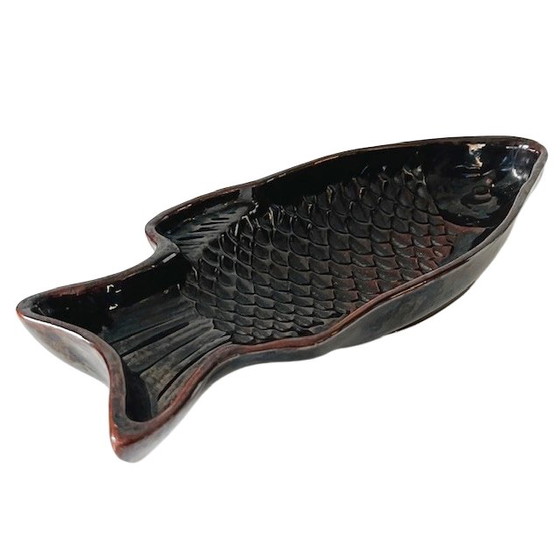 Image 1 of Moule à gâteau vintage en céramique brun poisson, années 1970