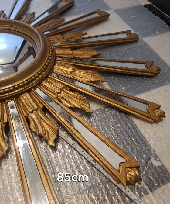 Image 1 of Miroir soleil en bois de 85cm XXL de 1962 estampé convexe 