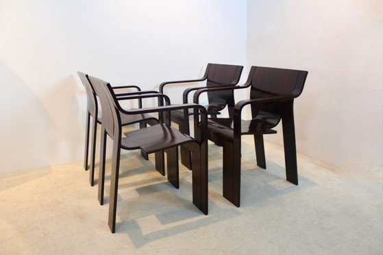 Set of four ‘Strip’ Dining Chairs with Armrests by Gijs Bakker for Castelijn (photo 9 of 14)