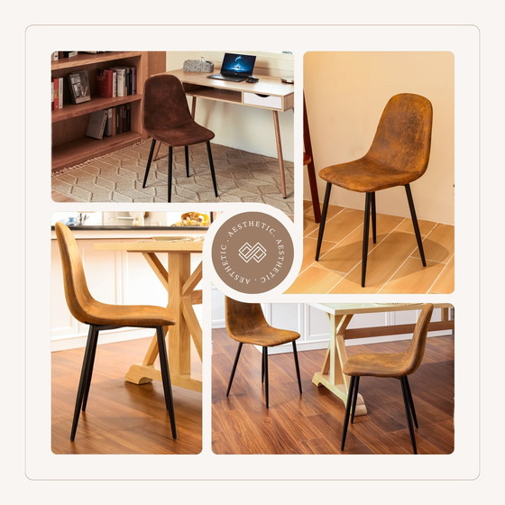 Image 1 of 4x Urban Meuble Chaises de Salle à Manger Scandinaves Vintage Suède Marron Rétro
