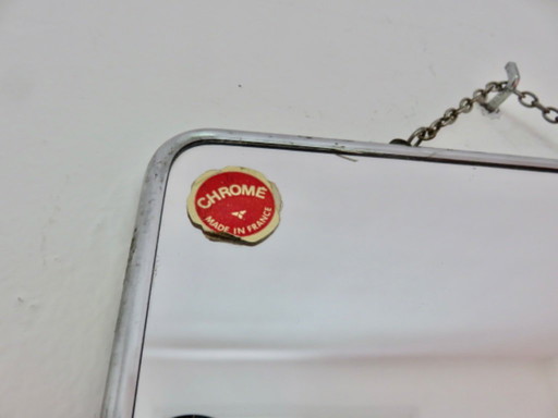 Antique large barber mirror with chain, 50s 60s