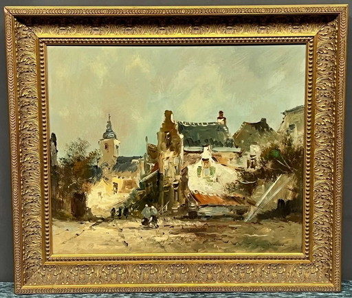 P. van Dinteren "Ciudad Vieja". Óleo sobre tabla de madera. – schilderijen tekeningen, Wood (photo 2 of 8)